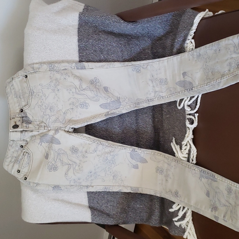 Free People 24 Anthropologie floral gray grey jeggings jeans denim jean